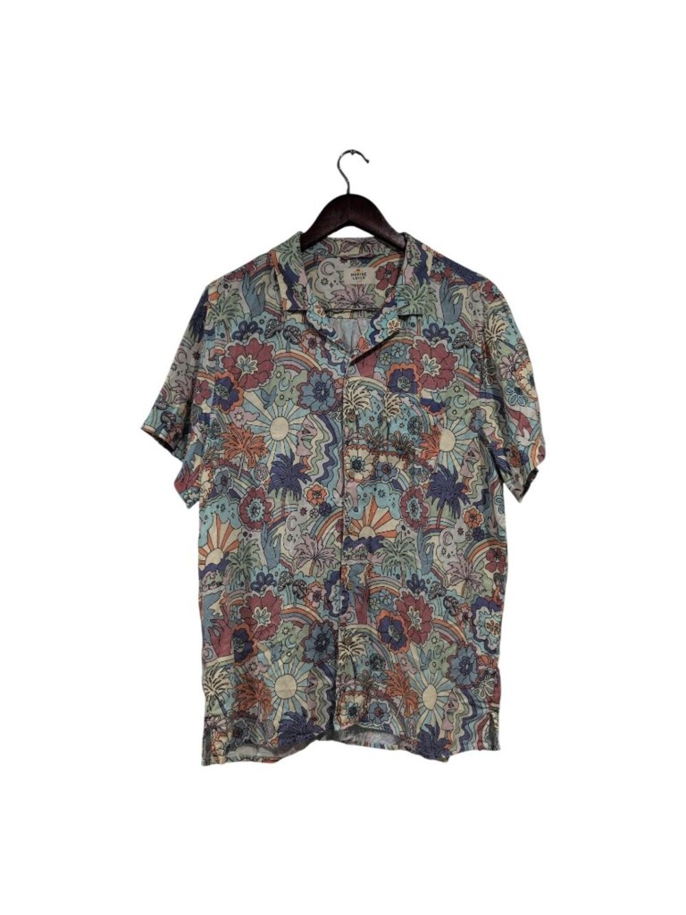 Marine Layer Men’s Tencel Linen Retro Groovy Print Button Up Resort Shirt Sz L